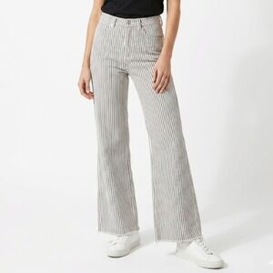 WeWoreWhat High Rise Wide Leg Pinstripe Denim Jeans Trousers Cream Black Size 26